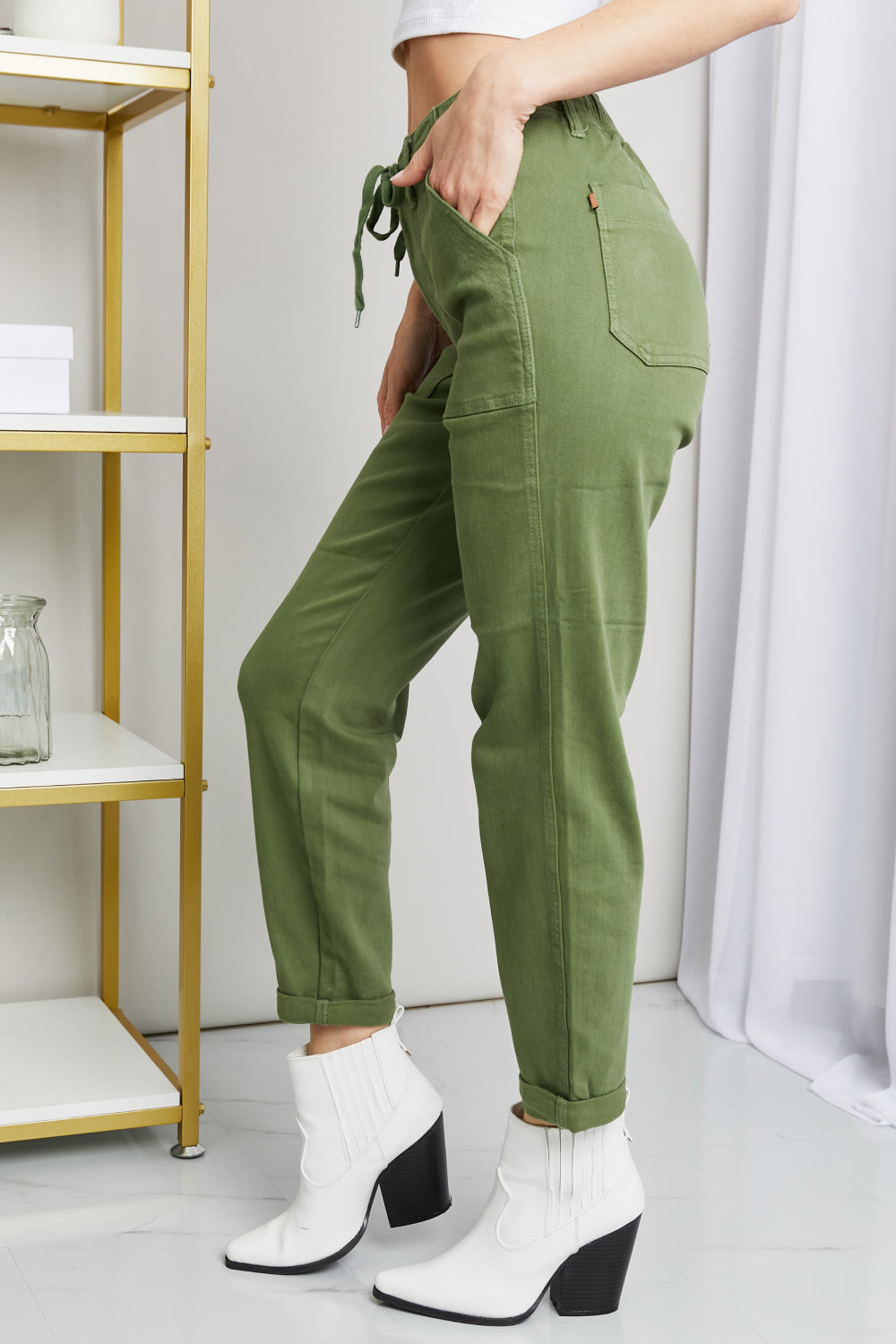 Full Size Drawstring Waist Pocket Jeans