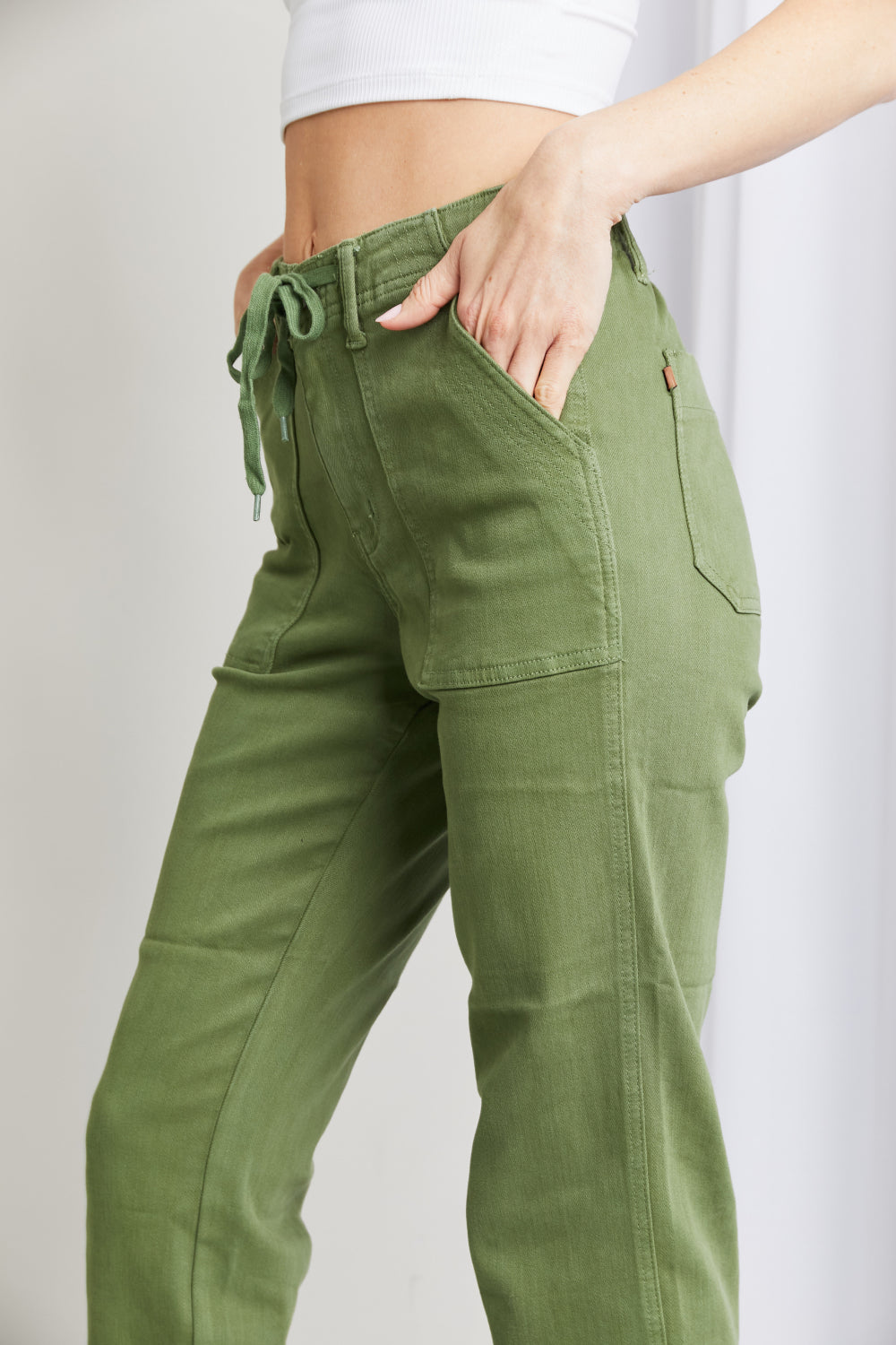 Full Size Drawstring Waist Pocket Jeans