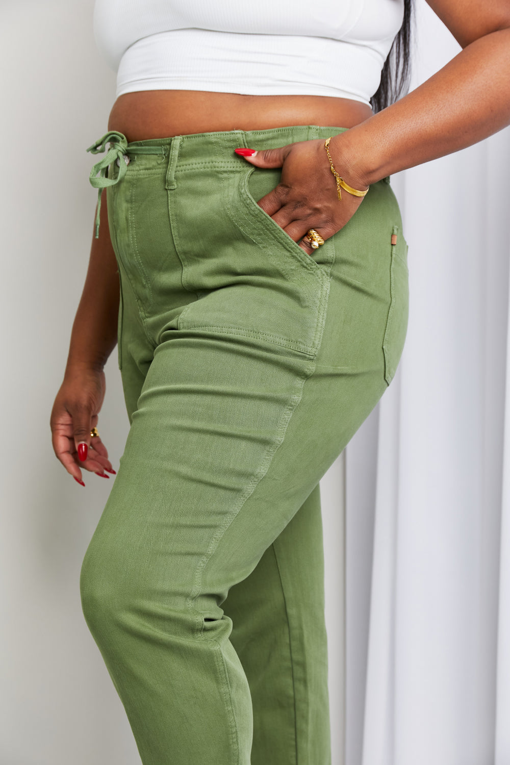 Full Size Drawstring Waist Pocket Jeans