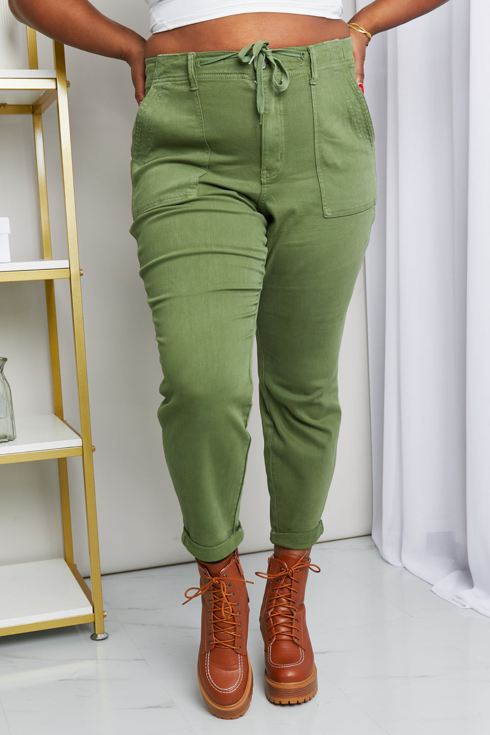 Full Size Drawstring Waist Pocket Jeans