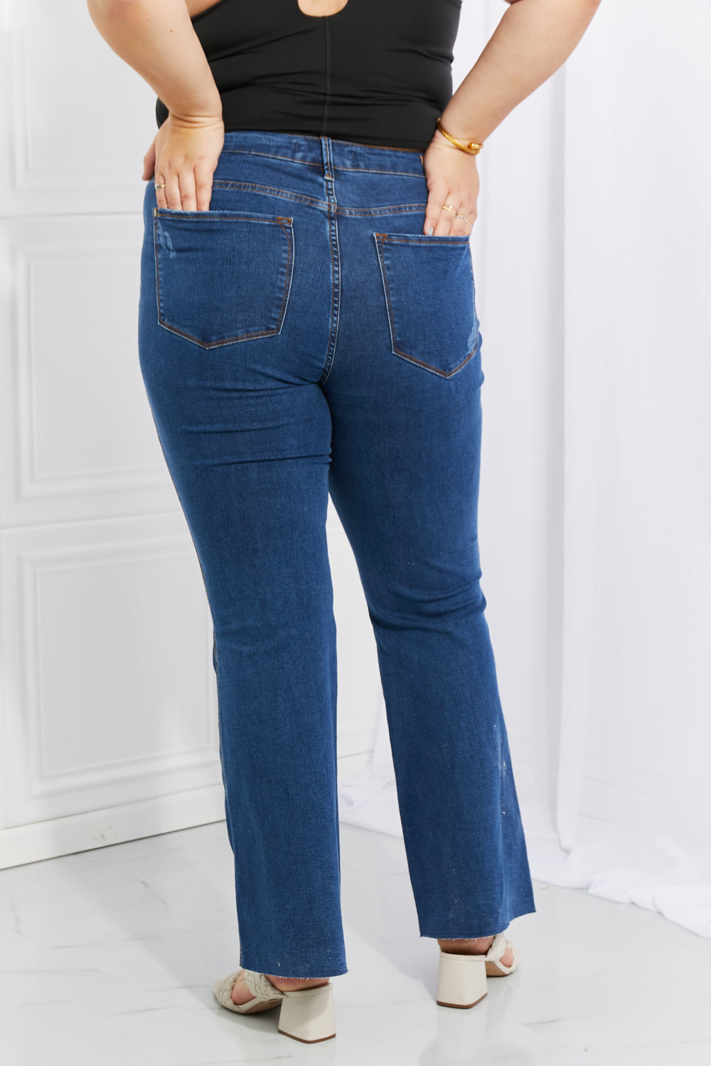 Ava Full Size Cool Denim Tummy Control Flare Jeans