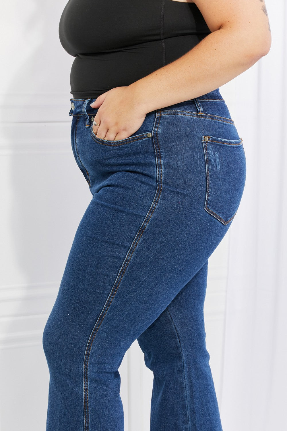 Ava Full Size Cool Denim Tummy Control Flare Jeans