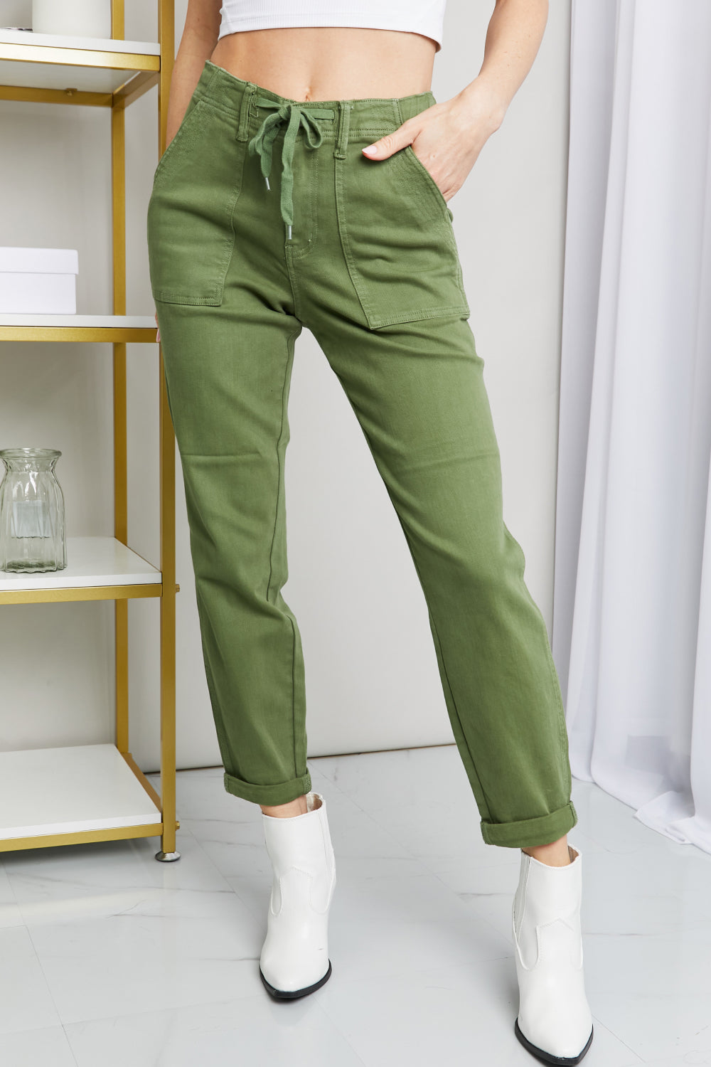 Full Size Drawstring Waist Pocket Jeans