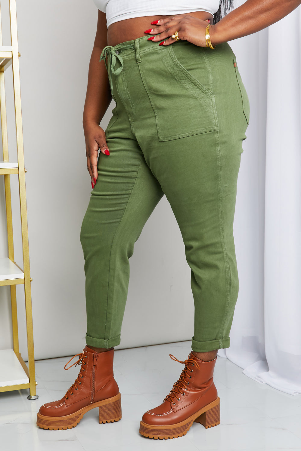 Full Size Drawstring Waist Pocket Jeans
