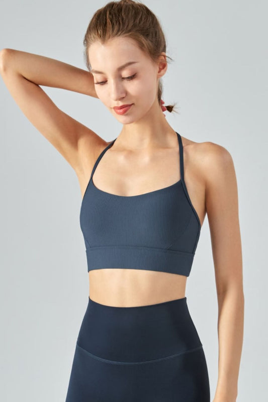 Ribbed Halter Neck Open Back Cropped Sports Cami