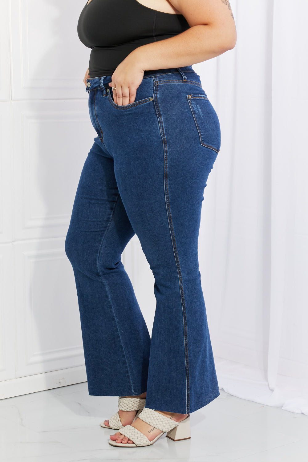 Ava Full Size Cool Denim Tummy Control Flare Jeans